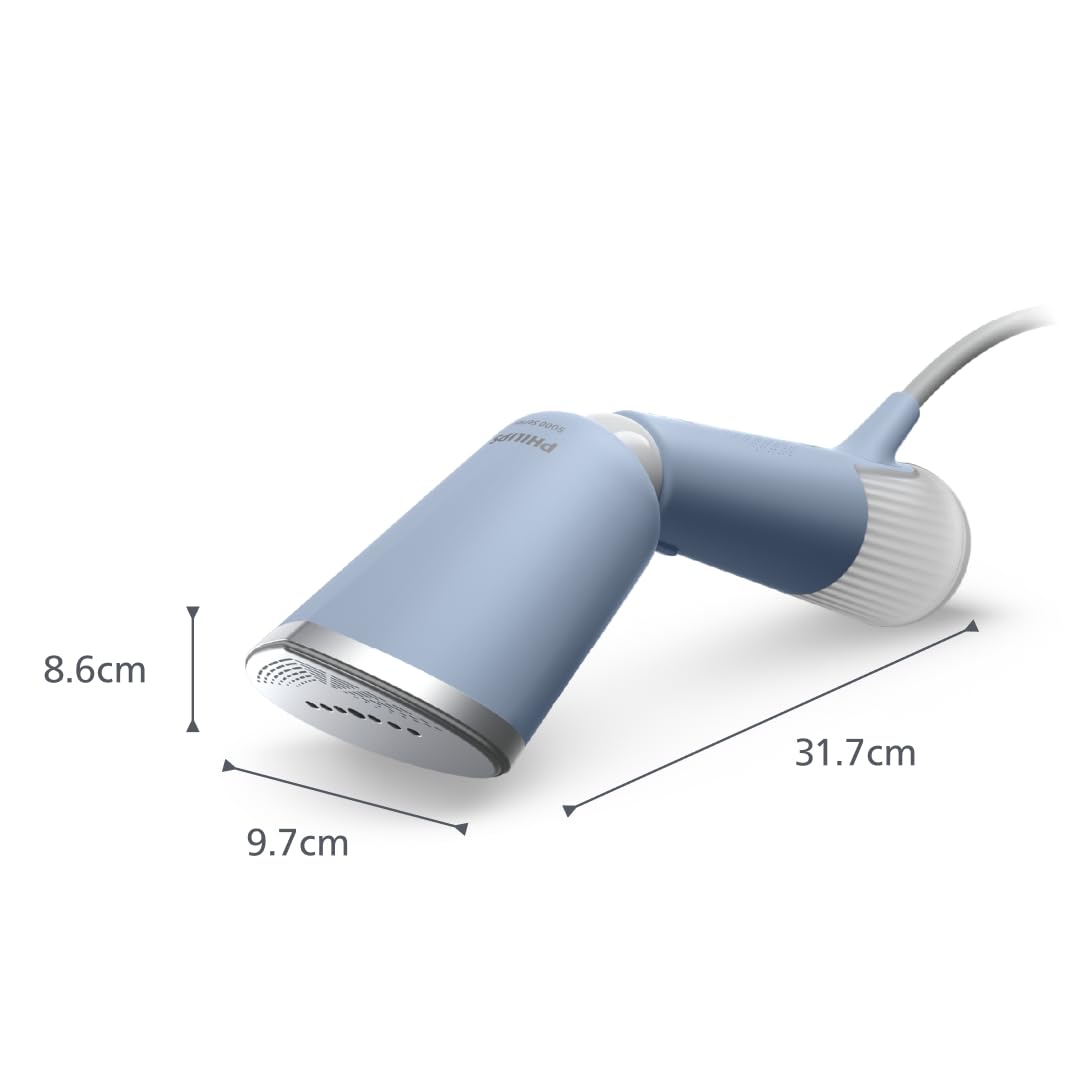 Philips Dampfglätter 5000-Serie - 35 Sekunden Aufheizen, aktiv beheizte Dampfplatte, Eco-Modus, für empfindliche Textilien, dampft vertikal & horizontal, Handschuh & Beutel, himmelblau (STH5020/20)