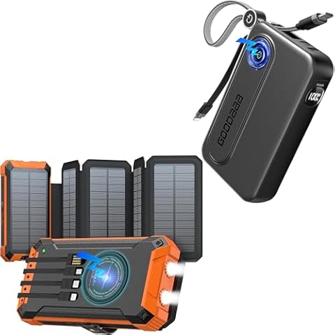 GOODaaa 10000mAh Power Bank Plus Five Solar Panels 36800mAh Wireless Charger Cover
