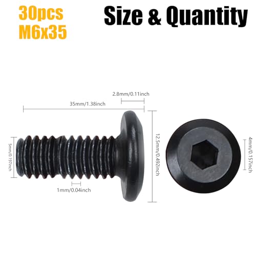 HO2NLE 30 Stück Flachkopfschrauben Innensechskant Schrauben Vollgewinde Q235 Kohlenstoffstahl Schwarz Sechskantschraube mit Innensechskantschlussel (M6 x 35)