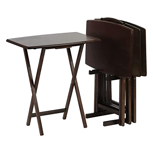 Pj Wood Folding Tv Tray Table & Snack Table With Storage Rack, Walnut - 5 Piece Set #TOP24