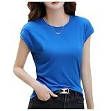 [コウエイストア] Tシャツ レディース 半袖 クルーネック フレンチスリーブ カットソー 無地 ブルー Y3068-bu-m