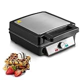 Waffeleisen für 4 Belgische Waffeln, 1200W Waffelautomat mit Antihaftbeschichtung, stufenlos einstellbarer Bräunungsgrad und Kontrollleuchte, Edelstahl