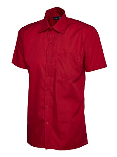 247-Clothing Mens Classic Short Sleeve Shirt Poplin Office Casual Easy Care Colours (19.5 Collar, Red)