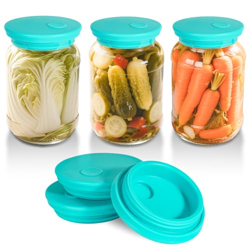 Kinggrand Kitchen Fermentation Lids Silicone Waterless Airlock Fermenting Lids for Regular Mason Jars For Making Pickled and Fermented Probiotic Foods 3 Pack (Jars Not Included) (Mint)