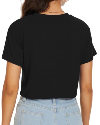 Image of Womens Summer Crop Tops Short Sleeve Round Neck T-Shirts Loose Fit Casual Blouse 2026