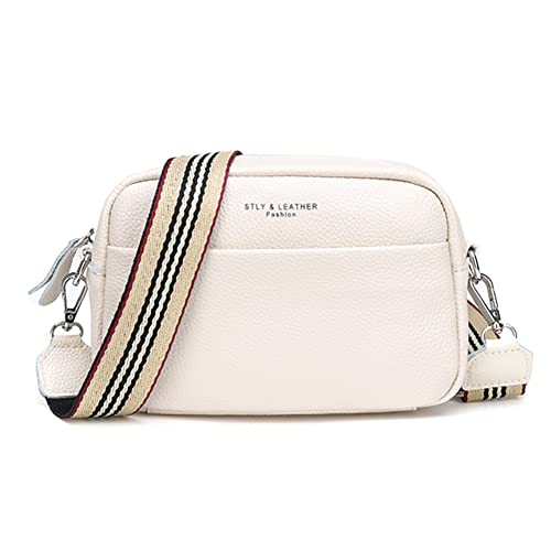 Image of Crossbody Bag for Women Genuine Leather Wide Strap Shoulder Bag Purse Trendy Design Camera Crossbody Purse Top Zip