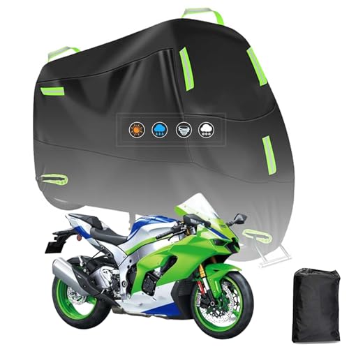 に適用 カワサキニンジャZX-10R バイクカバー 210D 全天候型 オートバイカバー 原付カバー 防埃 防水 耐熱 盗難防止 紫外線防止 バイク用車体カバー 5つの反射ストリップ ワンタッチバックル付き 前後アイレット2つあり 盗難防止 収納バッグ付き