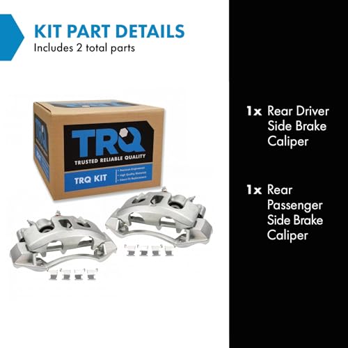 Image of TRQ Rear Driver and Passenger Side Brake Caliper Set Caliper Brackets Hardware Compatible with 2012-2021 Nissan NV1500 2012-2021 NV2500 2012-2021 NV3500 2016-2023 Titan XD