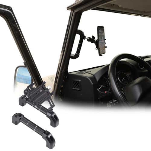 JONKOKO Car Interior Door Grab Handle Trim with Car Mobile Phone Holder Compatible with Land Rover Defender 2004-2018 Car A-Pillar Handle Mobile Phone Bracket GPS Navigation Bracket (Style D, Black)