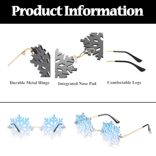 LJCZKA Snowflake Shape Sunglasses Women Men - Rimless Novelty Ice Glasses Funky Christmas Festival Party Accessories4