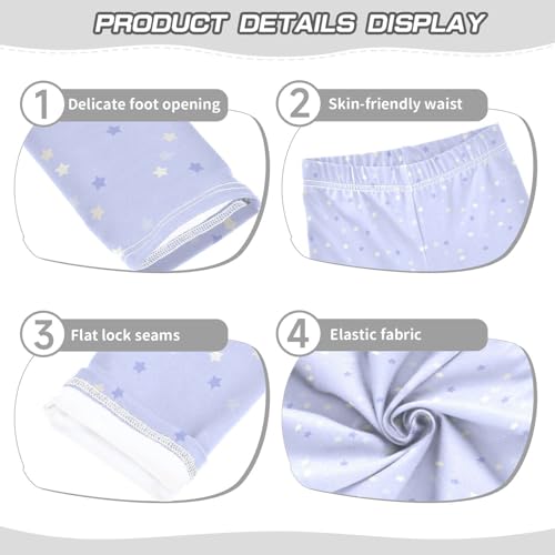 Cute Purple Star on Blue Sky Pattern Girls Leggings,Workout Leggings for Girls Toddler Athletic Leggings Size for 3-10T3