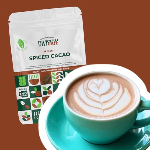División Cafe Blend Spiced Cacao Natural con Jengibre y Pimienta Negra, 82% Cacao, Endulzado con Azúcar de Coco, 200g