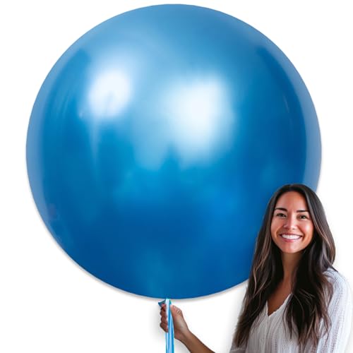 Image of PartyWoo Metallic Blue Balloons 4pcs 36 Inch Chrome Blue Latex Helium Balloons for Graduation Wedding Baby Shower Engagement Baby Shower Wedding Bachelorette Birthday Party Decorations Blue-G106