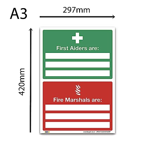 Set of 3, A5 First Aid and Fire Marshal Signs, 1mm Rigid Plastic Safety Signs for Workplace Emergency Awareness Compliance - Image 2