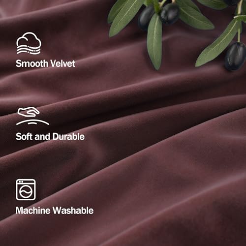 Image of Ruby Wine Velvet Curtains 96 Inches Long for Living Room 2 Panels Light Blocking Energy Efficient Cute Pretty Drape Thick Privacy Nursery Girls Curtain for Bedroom Dining Mauve Plum Colored 96 Length