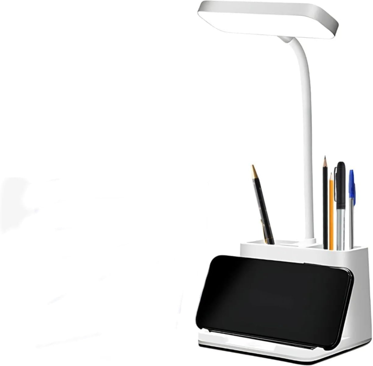 Luminária de Mesa Flexivel LED touch, 3 Tipos de Luminosidade, Função de Carregamento Sem Fio por Indução para Smartphones, Luminária para Estudos com Porta Canetas Embutido, Luz Agradável aos Olhos