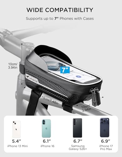 Image of whale fall Hard Casing Bike Bag, Bike Accessories for Adult Bikes, Gifts for Men, Mens Gifts for Birthday,Bicycle Enthusiasts,Sturdy /Lighter /Waterproof, 4 inch - 7 inch Cellphone, Black-Reflective Strip