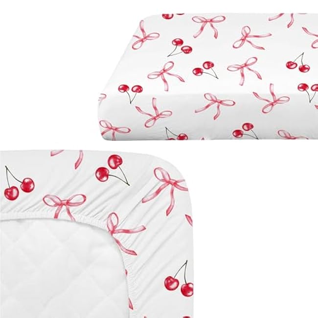 4 Pack Pink Bow Crib Sheet Set for Baby Girl, Soft Breathable Fitted Crib Sheet 28 x 52 in, Nursery Decor for Standard Crib and Toddler Bed Mattresses