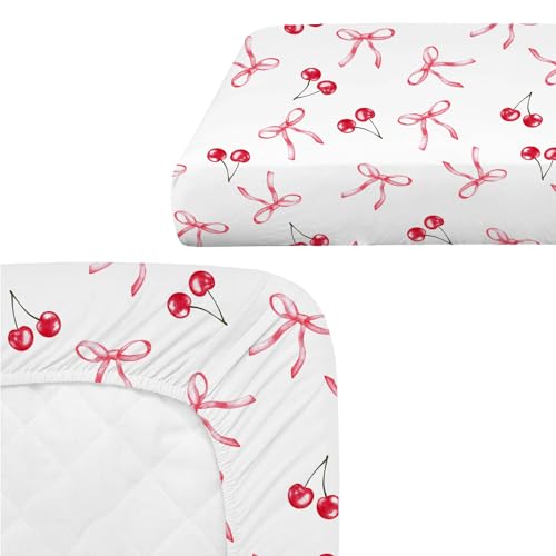 Image of 4 Pack Pink Bow Crib Sheet Set for Baby Girl, Soft Breathable Fitted Crib Sheet 28 x 52 in, Nursery Decor for Standard Crib and Toddler Bed Mattresses