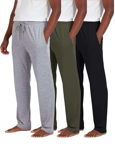 Image of Real Essentials 3 Pack: Men's Pajama Pants Soft PJ Lounge Bottoms Loungewear Pijamas Elastic Waist Pockets (Big and Tall)