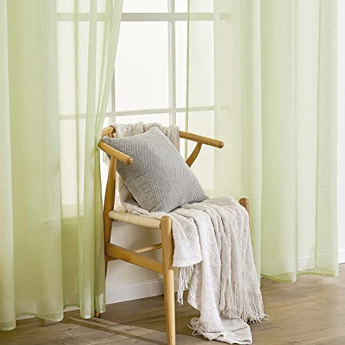 EMEMA Set of 2 Sheer Voile Curtains with Eyelets Transparent Voile Polyester Eyelet Curtain Transparent Living Room Airy Decorative Curtain for Bedroom 140 x 280 cm (W x H) Green - Image 3