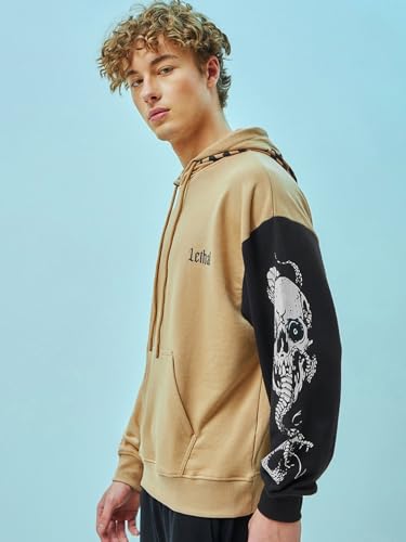 Image of Bewakoof Men's Cotton Blend Graphic Printed Oversized Fit Full Sleeve Terry Hoodies