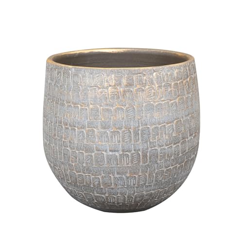 Blumixx Blumentopf Renzo 15 cm Durchmesser in Shiny Grey - Handgefertigter Übertopf aus Keramik, Pflanzengefäß mit stilvoller Goldener Oberfläche – Pflanzentopf Klassisch & Modern