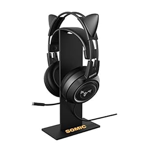 SOMIC Black Headphone Stand Gaming Headset Holder with Solid Base and Flexible Earphone Hanger with Supporting for All Headphones Size