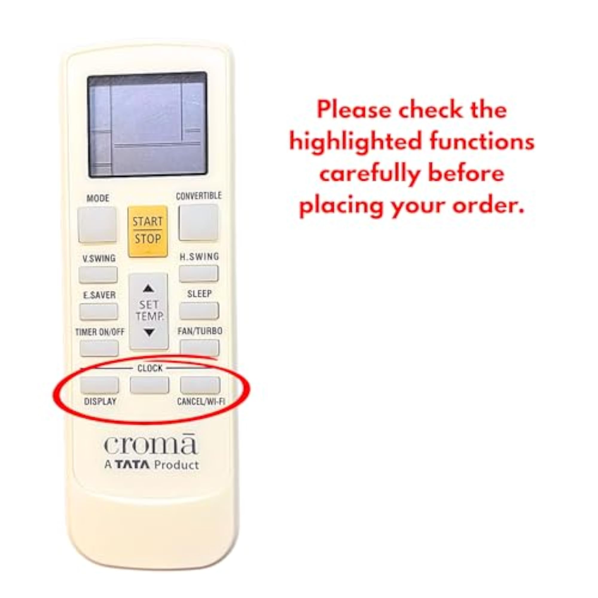 AC Remote Control Compatible with Croma Air Conditioner