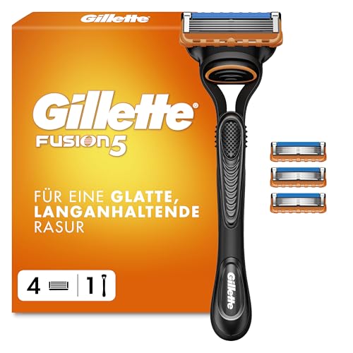 Gillette Fusion5 Rasierer für Männer, 1 Rasierer, 4 Ersatzklingen, mit Gleitstreifen für ein sanftes Gleiten und 5 Klingen für eine gründliche, langanhaltende Rasur