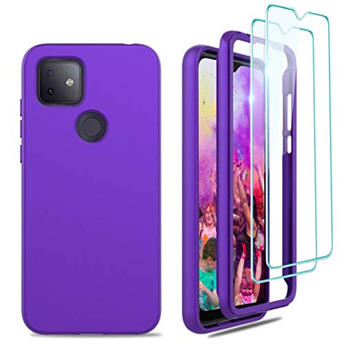 Jeylly Case for TCL Revvl 4 Plus/TCL Revvl 4+ [Not for TCL Revvl 4], with 2pcs Tempered Glass Screen Protector, Hybrid Soft Liquid Silicone Non-Slip Colorful Stylish Cute Rugged Cover, Purple