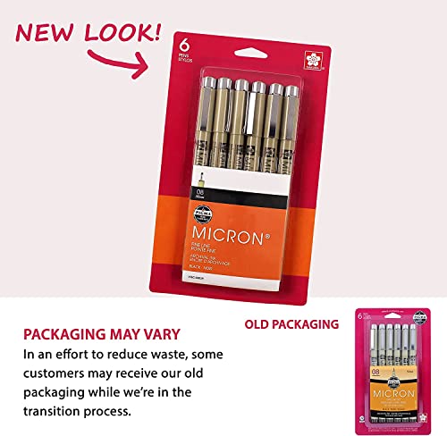 Sakura Pigma Micron Fineliner Pens - Archival Black Ink Pens - Pens For Writing, Drawing, Or Journaling - Black Colored Ink - 08 Point Size - 6 Pack #TOP7