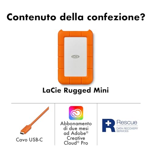 LaCie Rugged Mini 5TB, Hard disk esterno portatile, 2.5", per PC Mac iPad & iPhone, Data Rescue Service (STJJ5000400) - Hdd - Immagine 2