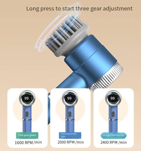 Image of Electric Rotary Floor Scrubber, 6 Cordless Cleaning Brushes with Replaceable Cleaning Heads, Powerful Shower Floor Scrubber for bathrooms, bathtubs, Tiles, and Floors.. (Blue), RS-C160L