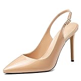  Soireelady Damen Slingback Pumps,Spitz Sandalen Stiletto High Heel,10cm Hohe Absätze Damenschuhe Lack beige 43