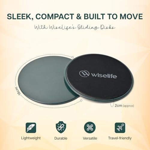 Image of Wiselife Dual-Sided Gliding Discs set of 2 for Full Body Workout - Black & Green Core Sliders for Home Gym, Abs, Glutes, Strength & Balance Training on Carpet & Hard Floors