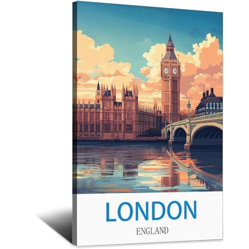 Impression sur toile vintage Londres Angleterre 60 x 90 cm aux finitions artistiques