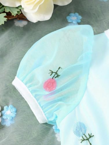 Image of Buy & Try Beautiful Embroidered Flower Dress for Baby Girls, Georgette Fabric, Puff Sleeve, Printed Outfit, Perfect Birthday Dress