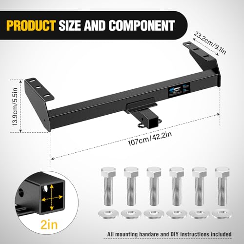 Image of Nilight Class 3 Trailer Hitch 2 Inch Receiver Tow Hitch Compatible with Suzuki Equator 2009-2012, Nissan Frontier 2005-2026, Multi-Fit Hitch for Ball Mount Cargo Carrier Bike Rack, Black Powder Coated