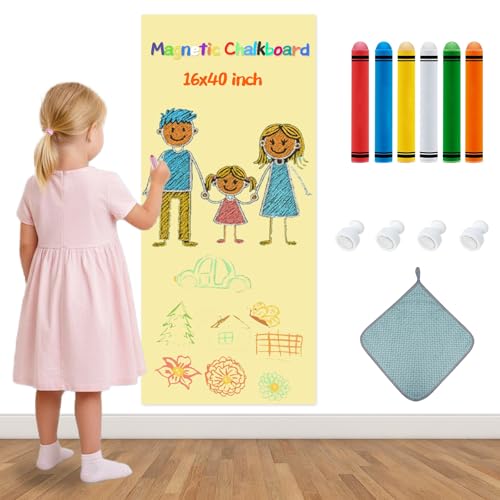Image of Magnetic Chalkboard Wall Decal for Kids,Upgraded Thickened Magnetic Chalkboard for Wall,Suitable for Home Decoration Wallpaper and Children's Game Room,School (Yellow, 16x40 Inch)