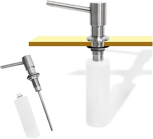 TRYWELL Dispensador de jabón para fregadero de cocina, dispensador de jabón integrado con cabezal dispensador de jabón de cocina de acero inoxidable