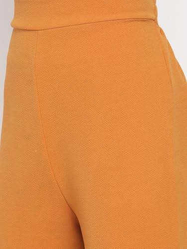 Image of Zima Leto Women's Orange Polyester Co-ord Set | Solid Short Sleeve Top with Matching Pants | Stylish Two Piece Outfit for Women | Modern Western Set for Work, Travel, Casual, Lounge & Daily Use