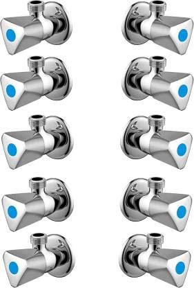 Redcroc Jazz Angle Valve/Stop Cock Brass Disc Stop Cock for Bathroom Taps, Geyser and Wash Basin Connection with Mirror Polished Wall Flange (Chrome Finish, 10-Pieces)