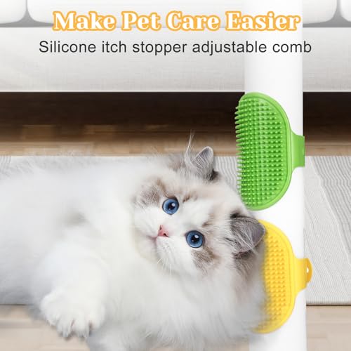 Image of 4Pcs Adjustable Cat Self Groomer, Silicone Cat Brushes for Indoor Cats Grooming Self Cleaning, Cats Face Scratchers Massager for Corner Scratcher, Pet Supplies (Green & Yellow)