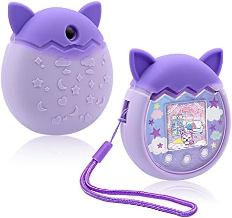 Winceed Silicone Case For Tamagotchi Pix Virtual Pet Game Machine, Protective Cover For Tamagotchi Pix Sleeve Protector Skin With Hand Strap For Cameras(Purple)