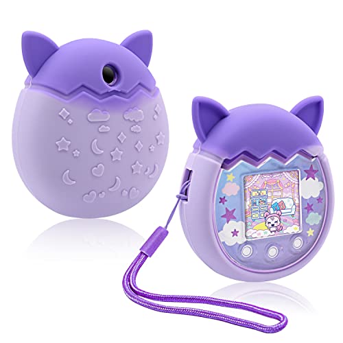Winceed Silicone Case For Tamagotchi Pix Virtual Pet Game Machine, Protective Cover For Tamagotchi Pix Sleeve Protector Skin With Hand Strap For Cameras(Purple)
