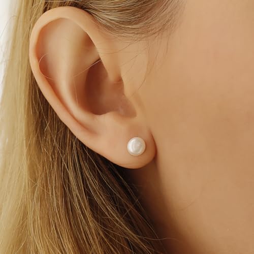 6mm Natural Freshwater Pearl Stud Earrings, Rhodium-Plated 925 Sterling Silver, Hypoallergenic, Minimalist Jewelry for Women, Classic and Elegant Gift for Her, Everyday Wear or Special Day2