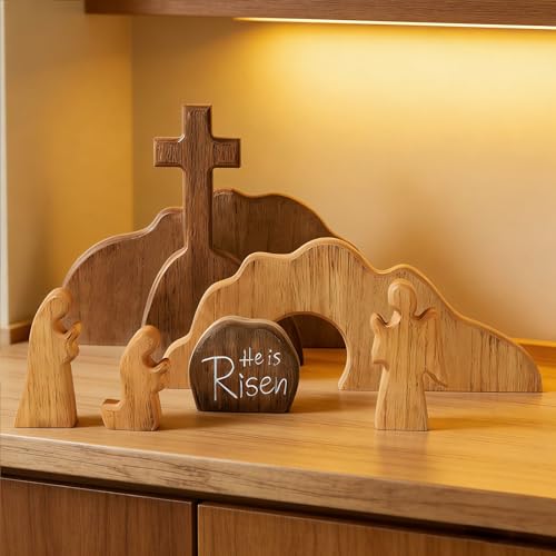 Plateau funéraire avec tombe vide en bois pour catéchisme et Pâques
