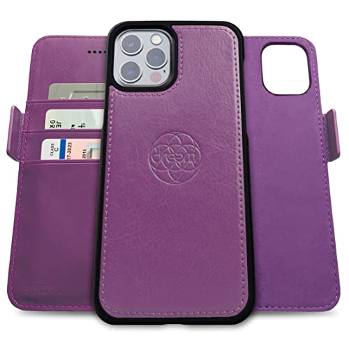 Image of dreem Fibonacci Compatible with iPhone 13 Pro Max Wallet case / 2-in-1 Shockproof case and Detachable Vegan Leather Folio, MagSafe Compatible, RFID Protection [Purple]