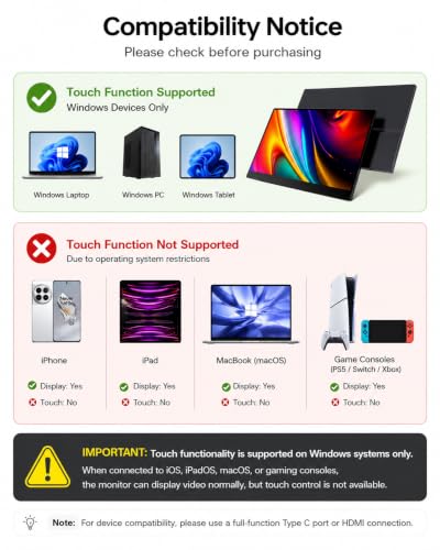 Image of KOOFORWAY 15.6 inch Touchscreen Portable Monitor FHD 1080P IPS USB-C | Tempered Glass Touch Panel, Plug & Play Travel Monitor for Laptop, Mini HDMI, Dual Speakers, Stand Cover